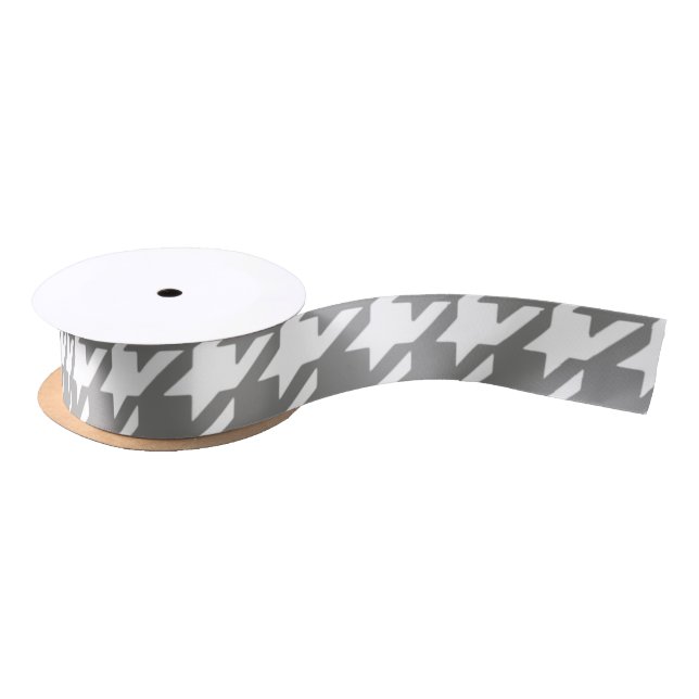 Classic Grey and White Houndstooth Pattern Satin Ribbon (Spool)