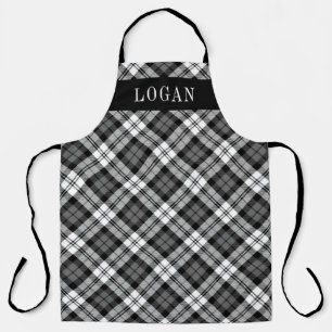 Classic Grey Black Watch Plaid Monogram Apron