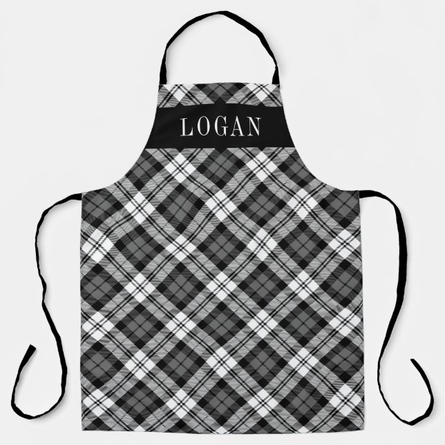Classic Grey Black Watch Plaid Monogram Apron (Front)