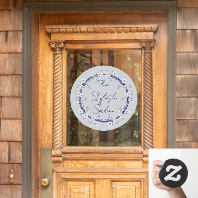 Classic Grey Blue Flowers Clings Business Home (Home Door)