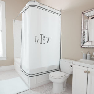 Classic Grey Border Monogrammed Shower Curtain