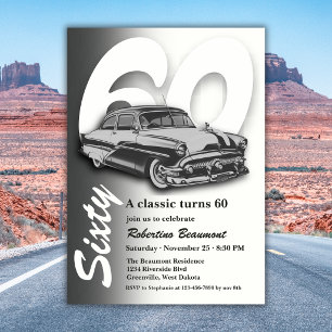 Classic Grey Car Turns 60th Birthday Invitation