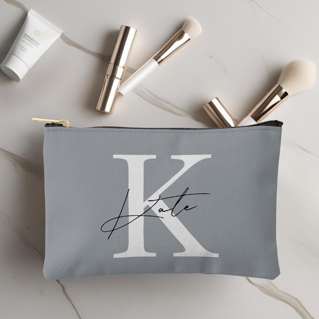 Classic Grey Monogram Bridesmaid Gift Accessory Pouch (Creator Uploaded)