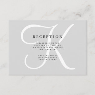 Classic Grey Monogram Wedding Reception Card