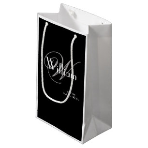 Classic Grey Monogram White Script Best Man Black Small Gift Bag