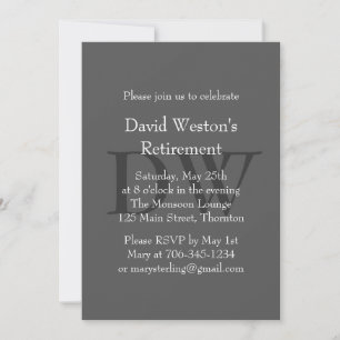 Classic Grey Monogrammed Retirement Invitation