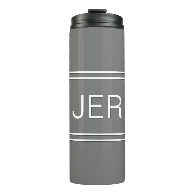Classic Grey Personalised Monogram Initials Drink Thermal Tumbler (Front)