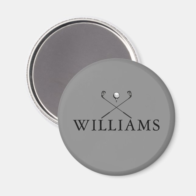 Classic Grey Personalised Name Golf Clubs Magnet (Front/Back)