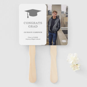 Classic Grey Photo Graduation Cap Hand Fan