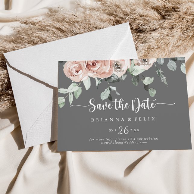Classic Grey Pink Floral Horizontal Wedding  Save The Date (Creator Uploaded)