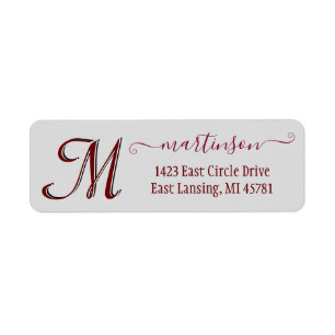Classic Grey Red Custom Monogram Return Address 