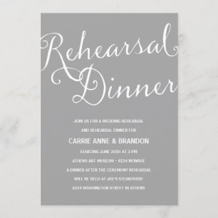 Classic Grey Rustic Calligraphy Rehearsal Dinner Invitation