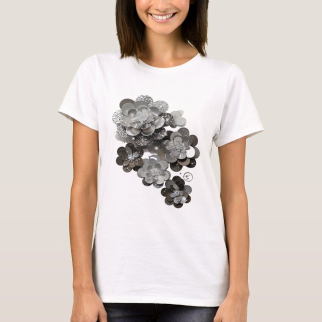 Classic Grey SILVER FLORAL DESIGN Bold Design T-Shirt (Front)