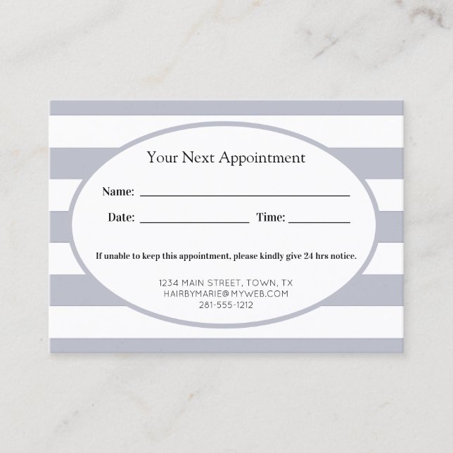 Classic Grey Stripes Business Appointment Card (Front)