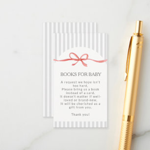 Classic Grey Stripes Red Ribbon Books For Baby Enclosure Card