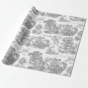 Classic Grey Vintage French Chateau Toile Wrapping Paper