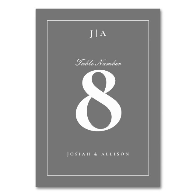 Classic Grey Wedding Table Number (Front)