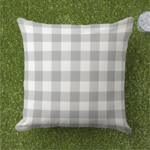 Classic Grey White Gingham Plaid Check Cushion