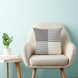 Classic grey white horizontal line squares cubes cushion
