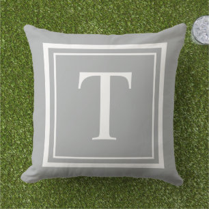 Classic Grey White Square Frame Monogram Cushion