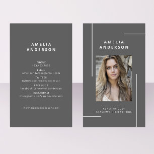 Classic Grey White Typography Photo Graduation Business Card