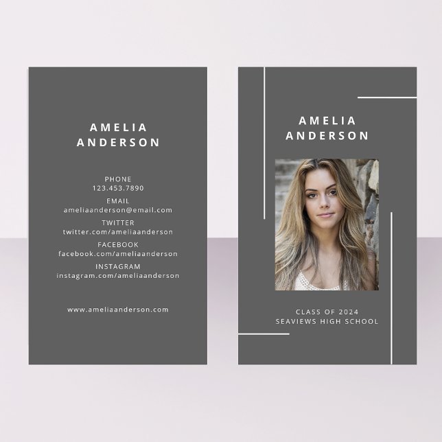 Classic Grey White Typography Photo Graduation Business Card (Creator Uploaded)