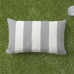 Classic Grey White Wide Cabana Stripe Lumbar Cushion