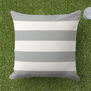 Classic Grey White Wide Horizontal Stripe Cushion