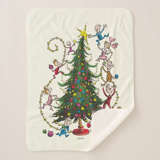 Classic Grinch | Christmas Tree Sherpa Blanket (Front)