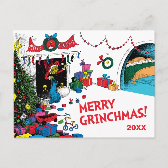 Classic Grinch | Grinch in Chimney Holiday Postcard (Front)