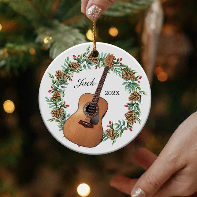 Classic Guitar Christmas Wreath Pine Cones Music Ceramic Tree Decoration (Creator Uploaded)