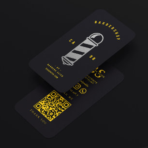 Classic Hair Stylist Barber Pole Yellow Black Business Card