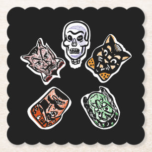 Classic Halloween Characters Dark Paper Coaster