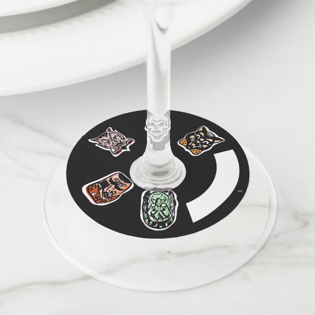 Classic Halloween Characters | Dark Wine Glass Tag (Close Up)