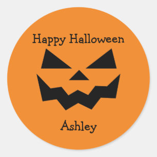 Classic Halloween Name Jack-o-lantern face  Round Sticker