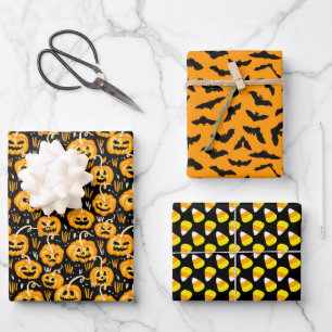Classic Halloween Patterns - Black and Orange Wrapping Paper Sheet