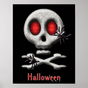 Classic Halloween Scary Skull and Creepy Spiders Poster
