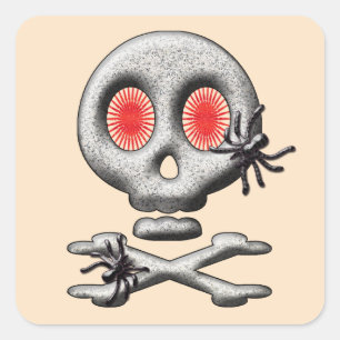 Classic Halloween Scary Skull and Creepy Spiders Square Sticker