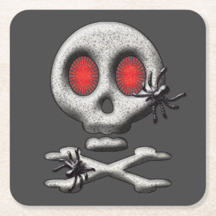 Classic Halloween Scary Skull Creepy Spiders Square Paper Coaster