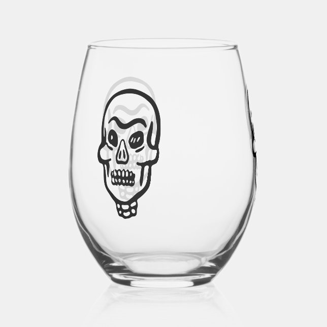 Classic Halloween Skull Stemless Wine Glass (Front)