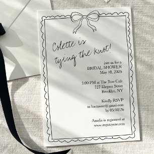 Classic Hand Drawn Bow Elegant Chic Bridal Shower Invitation