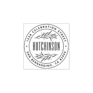 Classic Hand-drawn Branches Round Return Address Rubber Stamp