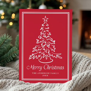 Classic Hand-Drawn Christmas Tree Red Non-Photo Holiday Card