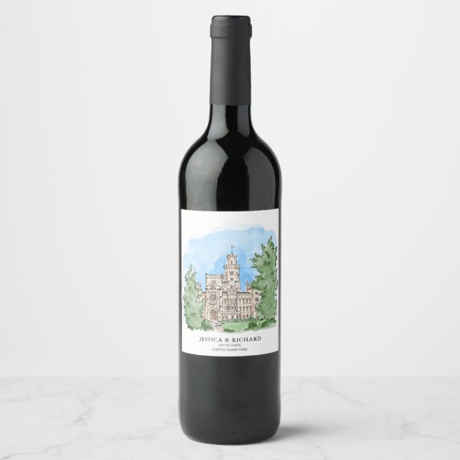 Classic Hand Drawn Venue Chateau Illustration  Wine Label (Front)