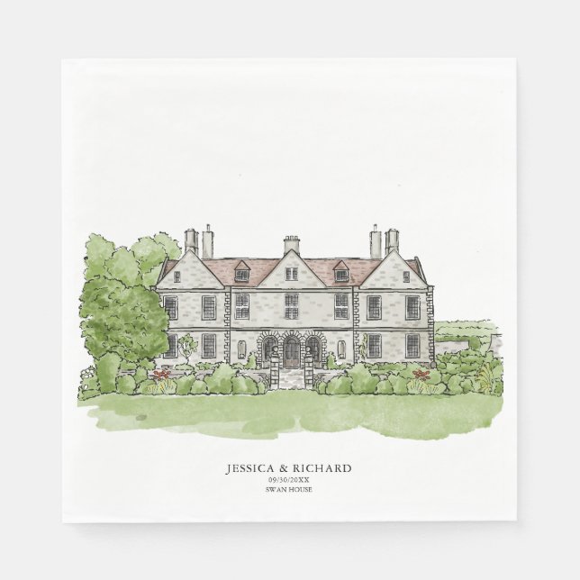 Classic Hand Drawn Venue Manor Illustration  Napkin (Front)