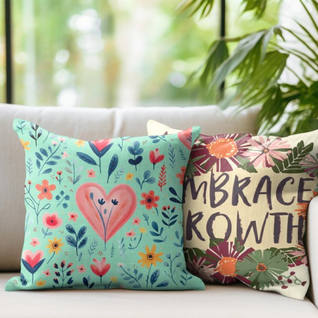 CLASSIC HAND-DRAWN WATERCOLOR FLORAL HEART CUSHION (Creator Uploaded)