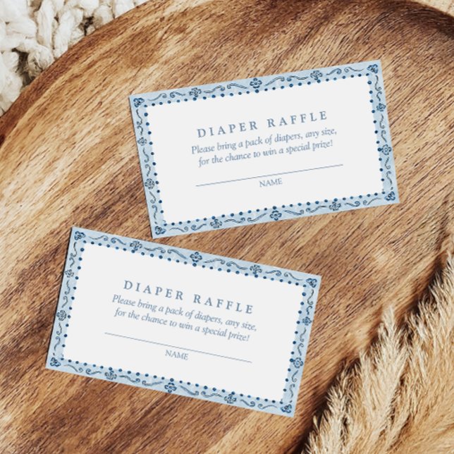 Classic Hand Painted Blue Diaper Raffle Ticket Enclosure Card (Creator Uploaded)