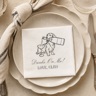 Classic Hand Sketch Dachshund Champagne Wedding Napkin