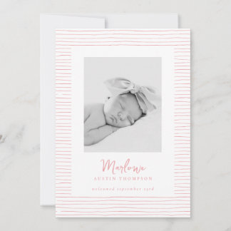 Classic Handdrawn Pink Striped Birth Announcement