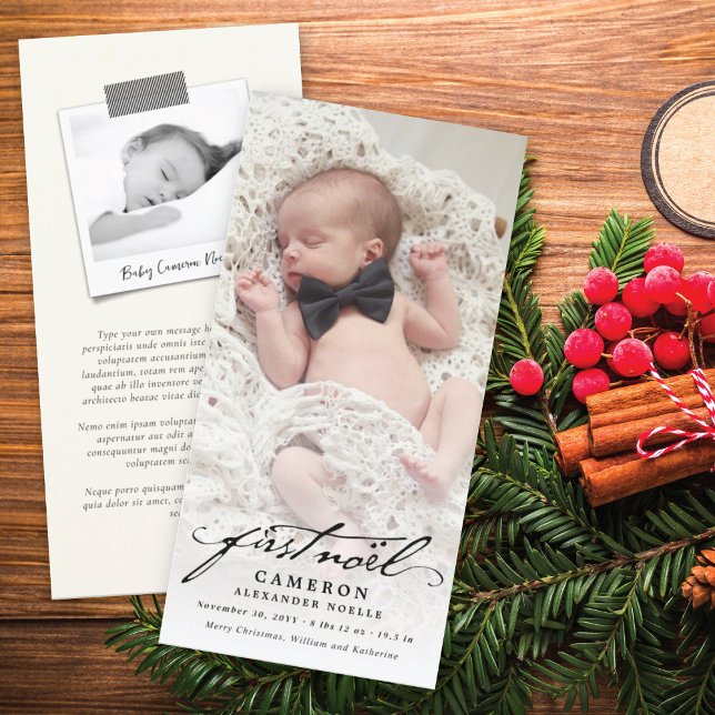 Classic Handwriting Script Baby's First Noel Photo Holiday Card (Creator Uploaded)